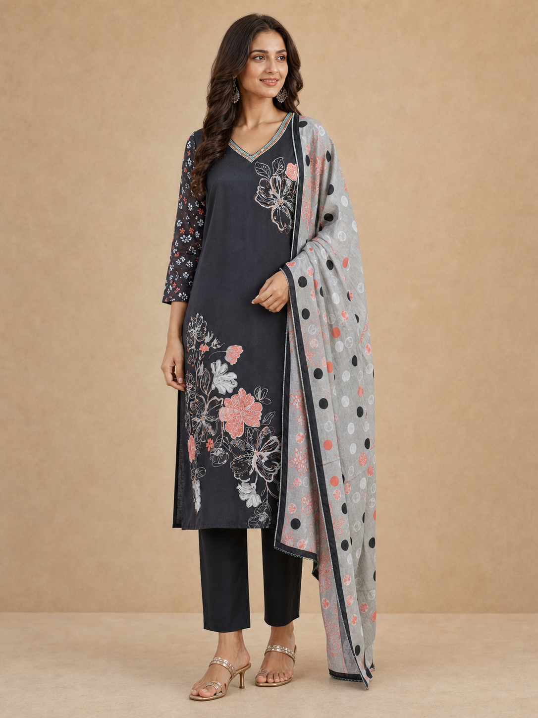 Peachmode Black Muslin Salwar Suit - Image 3