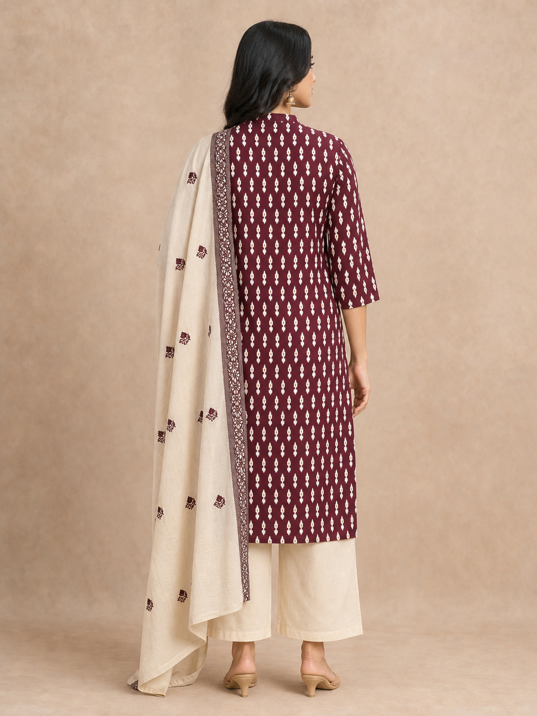 Wine Ikkat Print Pure Cotton Straight Cut Salwar Suit - Image 5