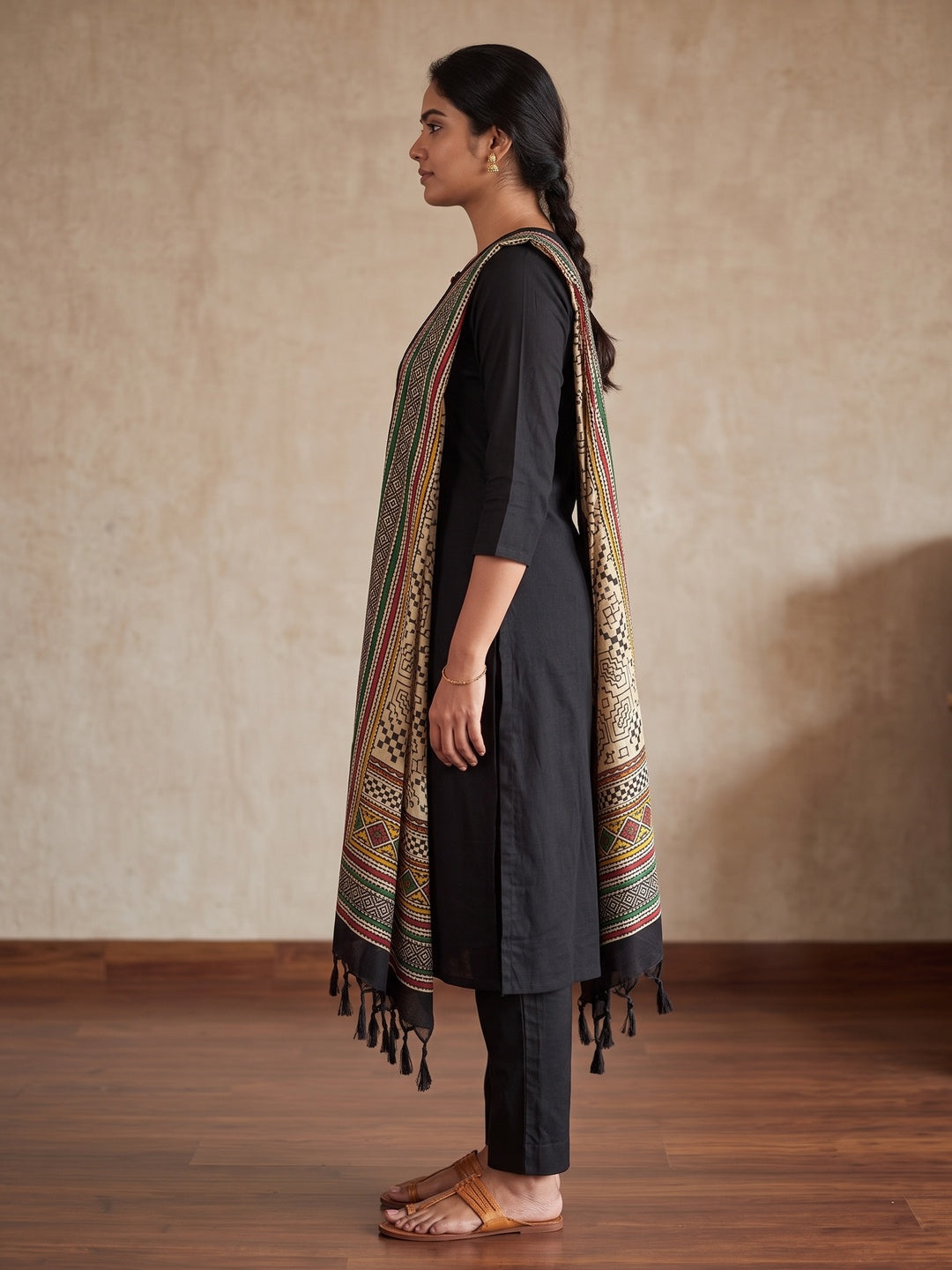 Peachmode Black Chanderi Blend Manipuri Dupatta Dress Material - Image 6