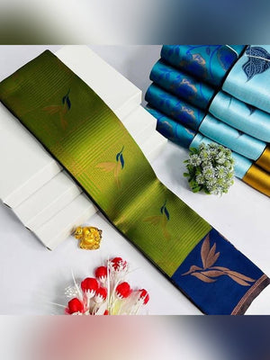 Peachmode Olive Banarasi Silk Zari Saree - Image 2