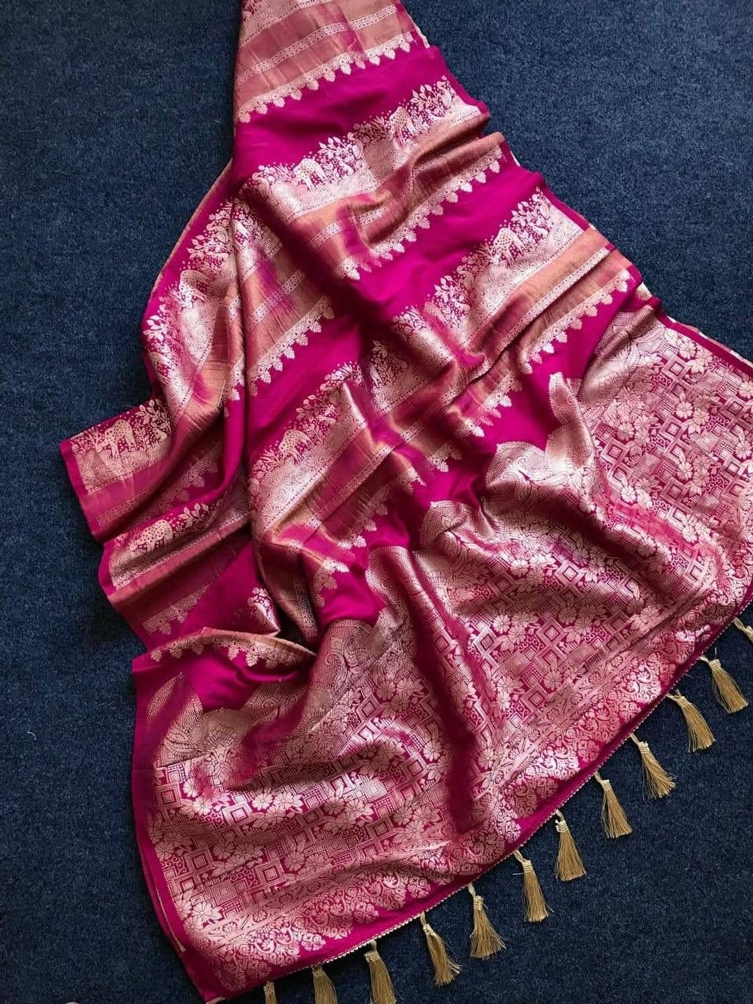 Peachmode Pink Khadi Tissue Paithani Silk Saree - Image 3