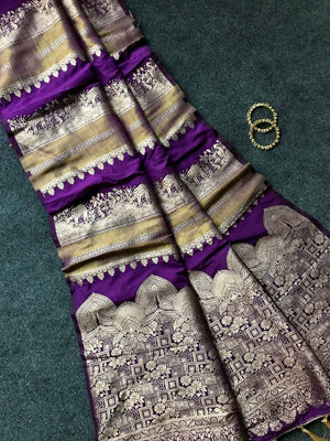 Peachmode Purple Khadi Tissue Paithani Silk Saree - Image 2