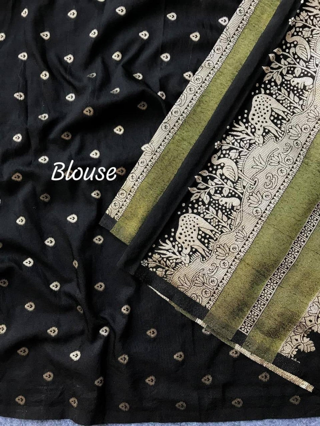 Peachmode Black Khadi Tissue Paithani Silk Saree - Image 4