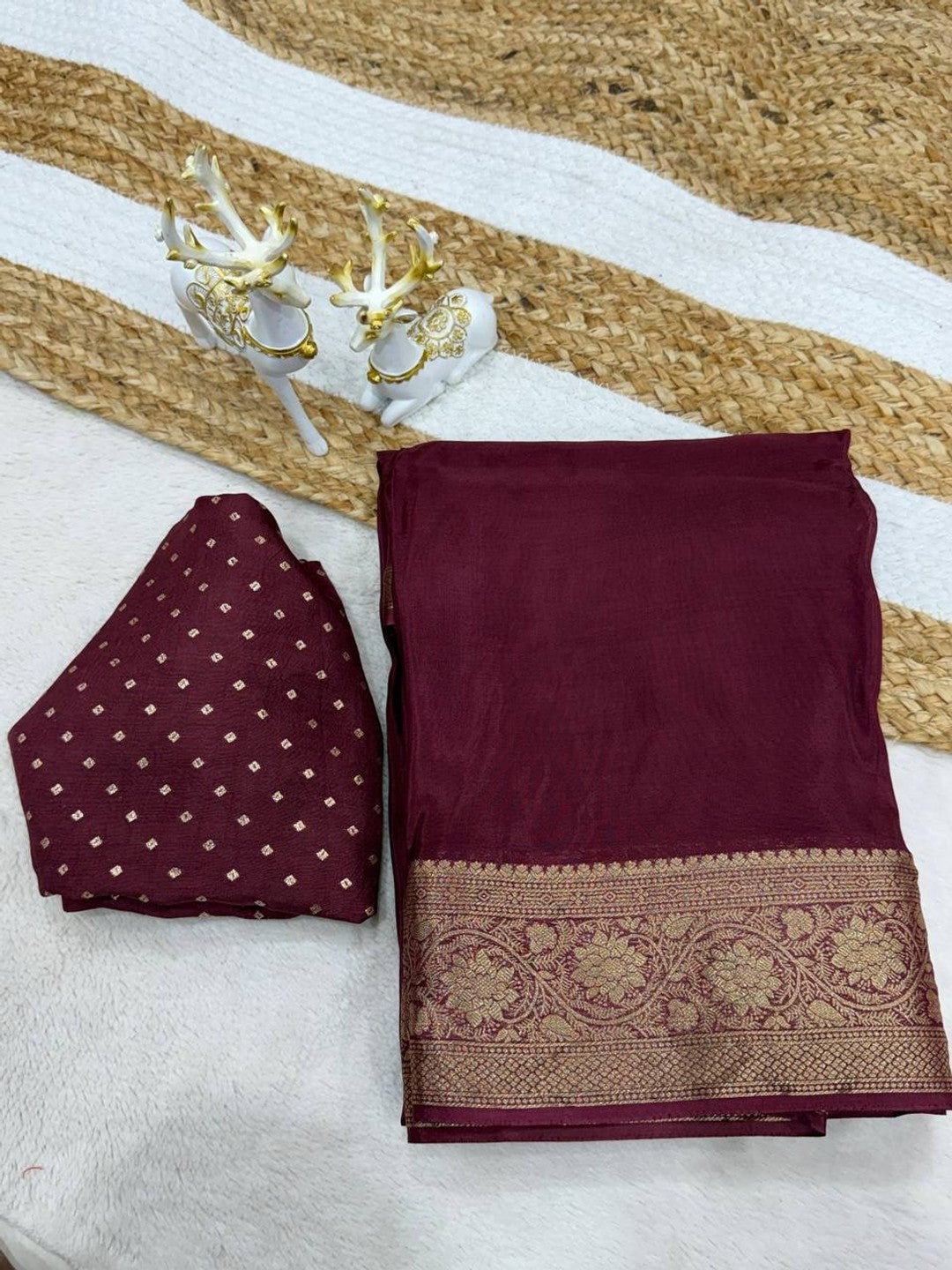 Peachmode Wine Ho Silk Zari Border Saree - Image 2