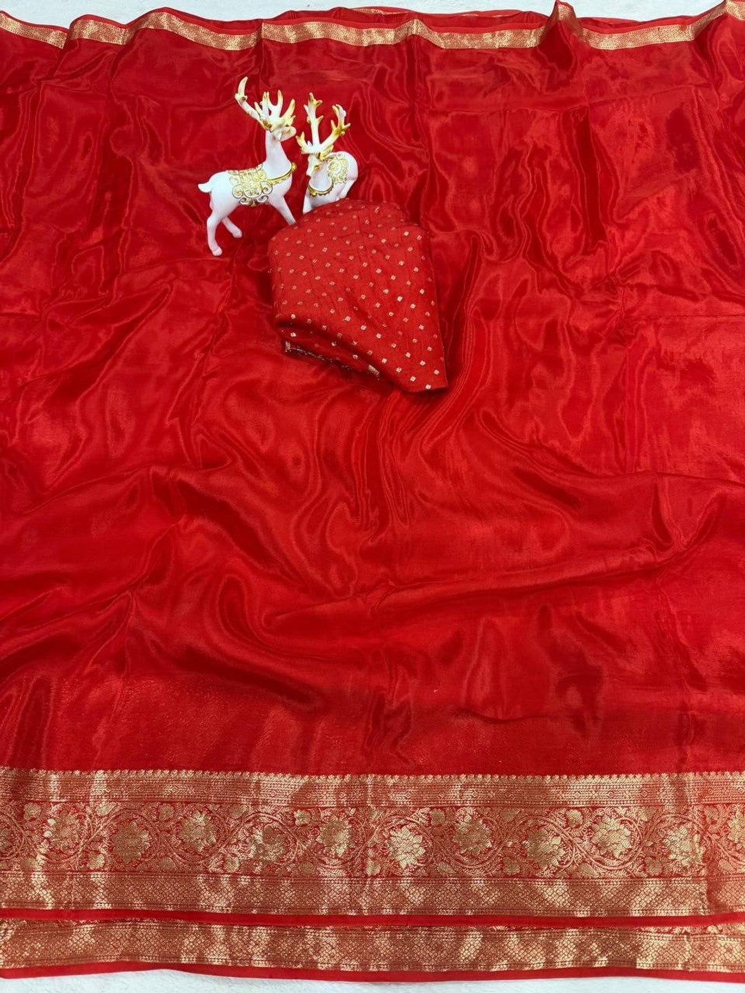 Peachmode Red Ho Silk Zari Border Saree - Image 7
