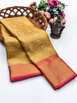 Peachmode Red Zari Woven Flower Saree - Image 2