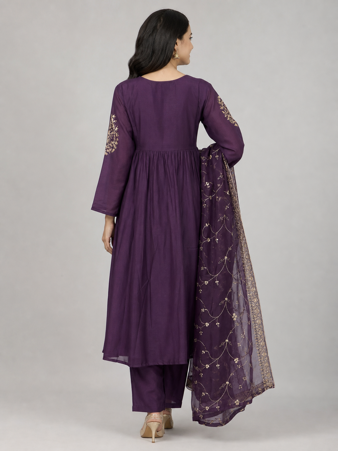 Peachmode Purple Mul Chanderi Salwar Suit - Image 5