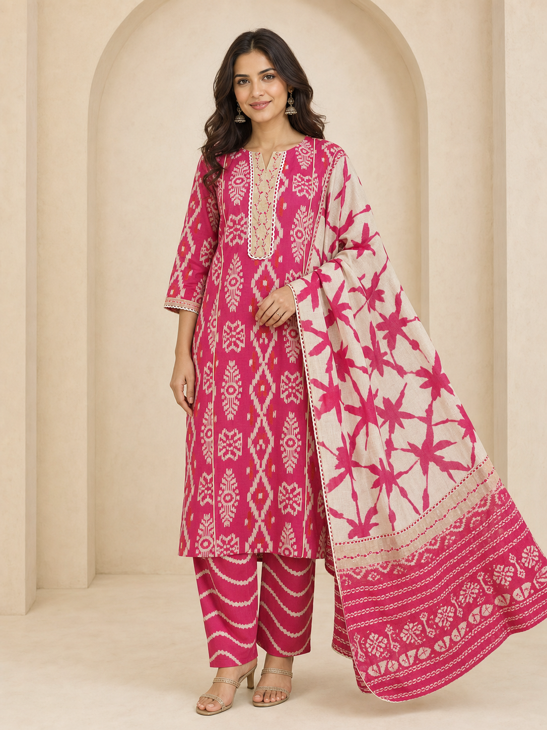 Peachmode Rani Pink Pure Cotton Salwar Suit - Image 1