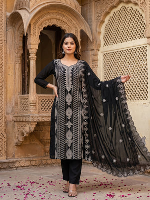 Heavy Thread Embroidered Black Georgette Unstitched Suit Material - Image 1