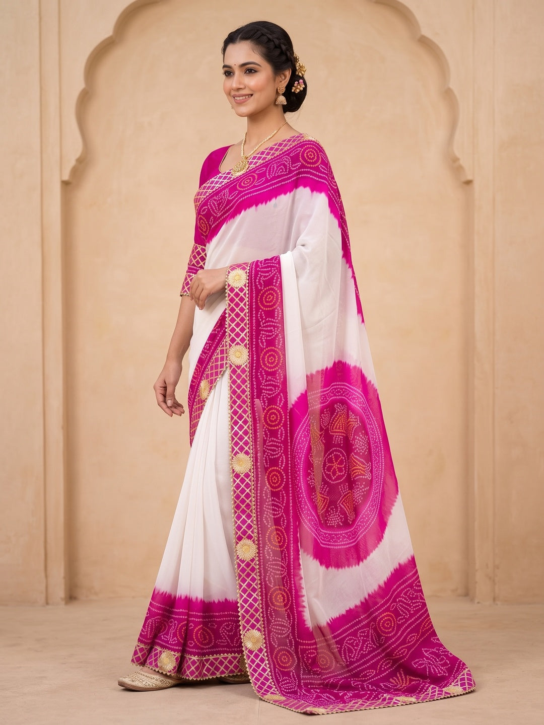 Peachmode Pink Georgette Saree - Image 3
