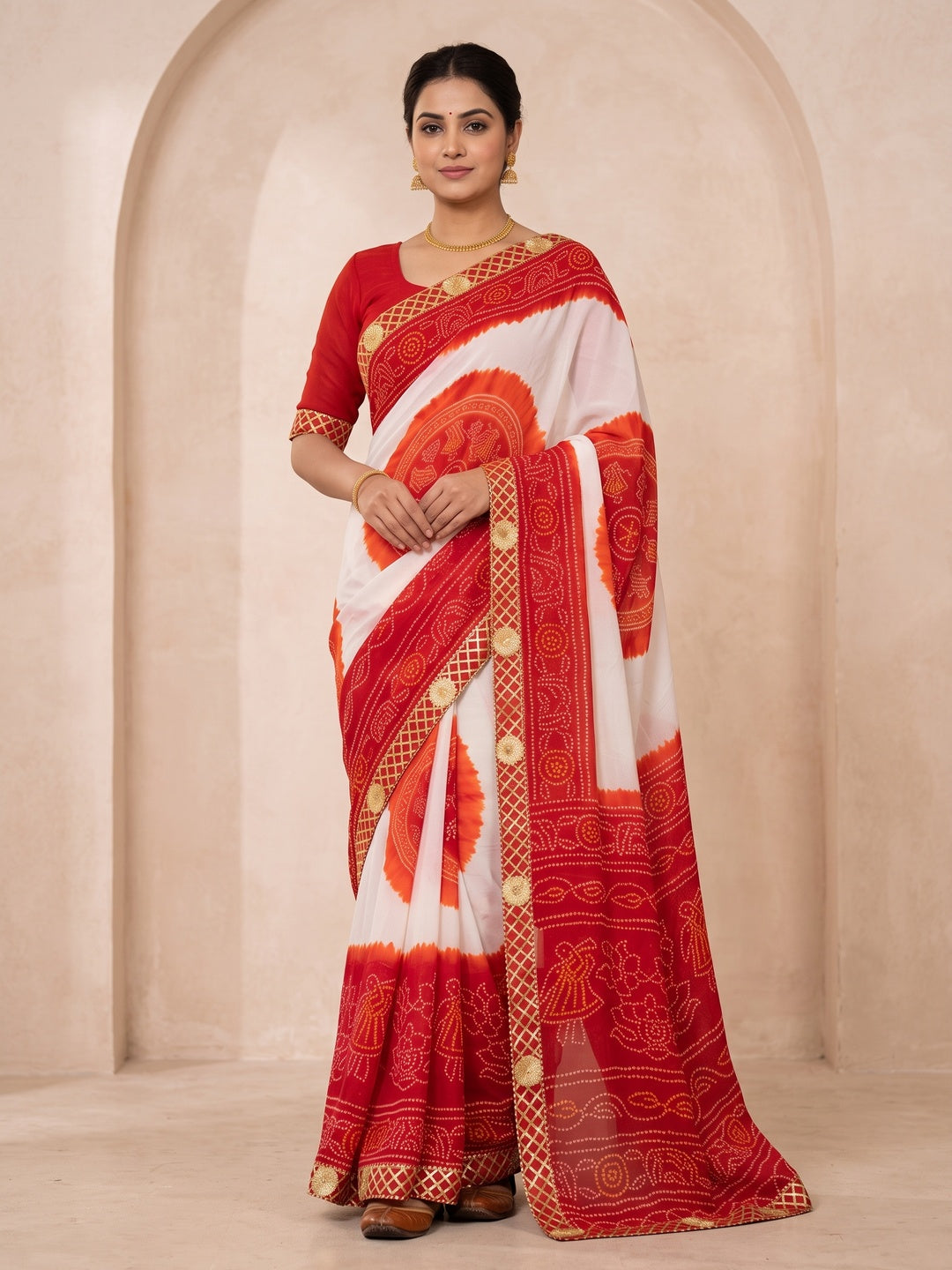Peachmode Red Georgette Saree - Image 2