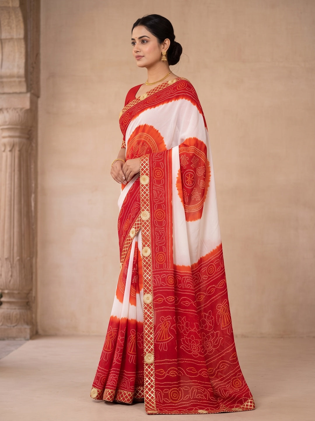 Peachmode Red Georgette Saree - Image 3