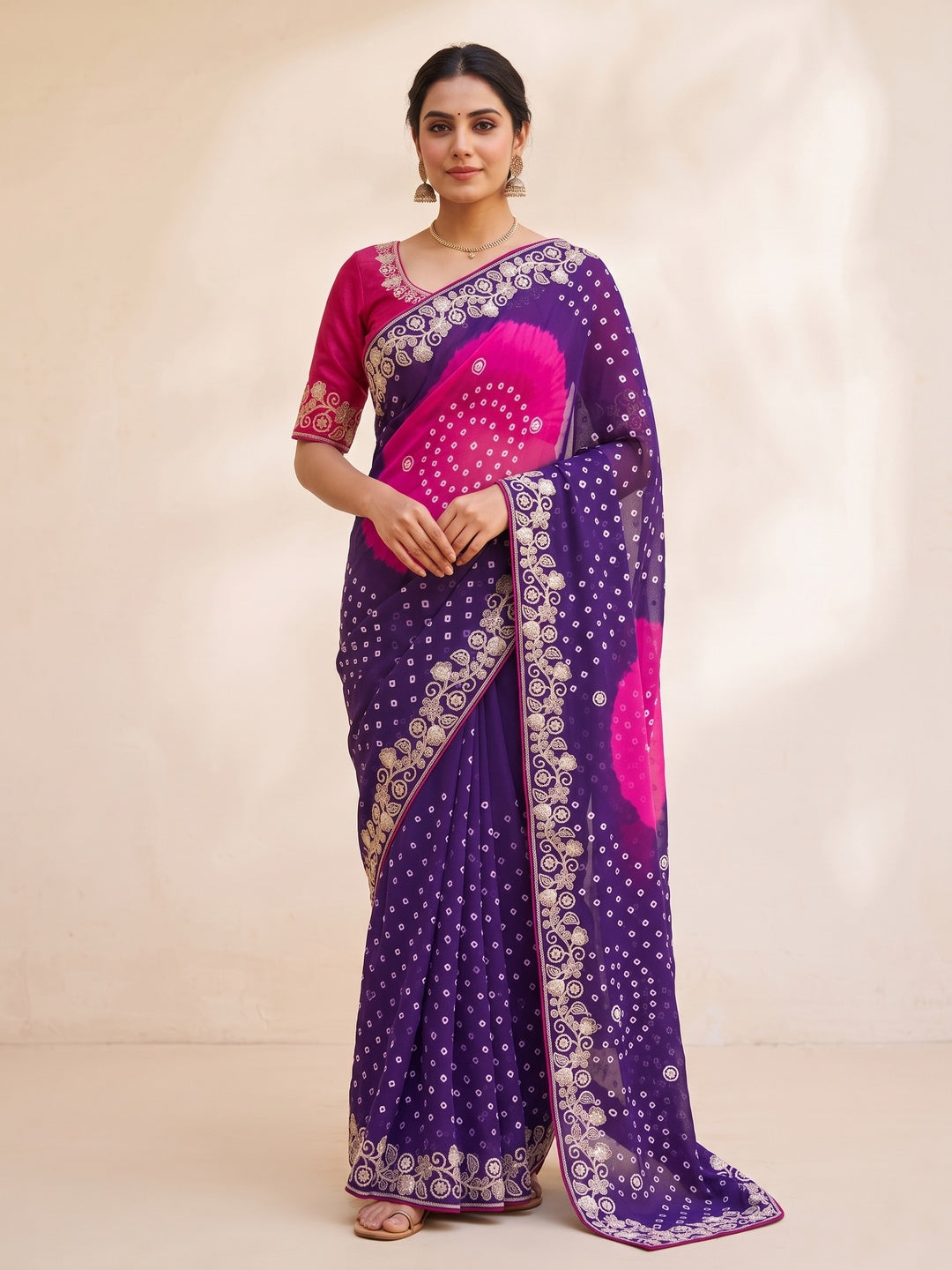 Peachmode Violet Georgette Saree - Image 2