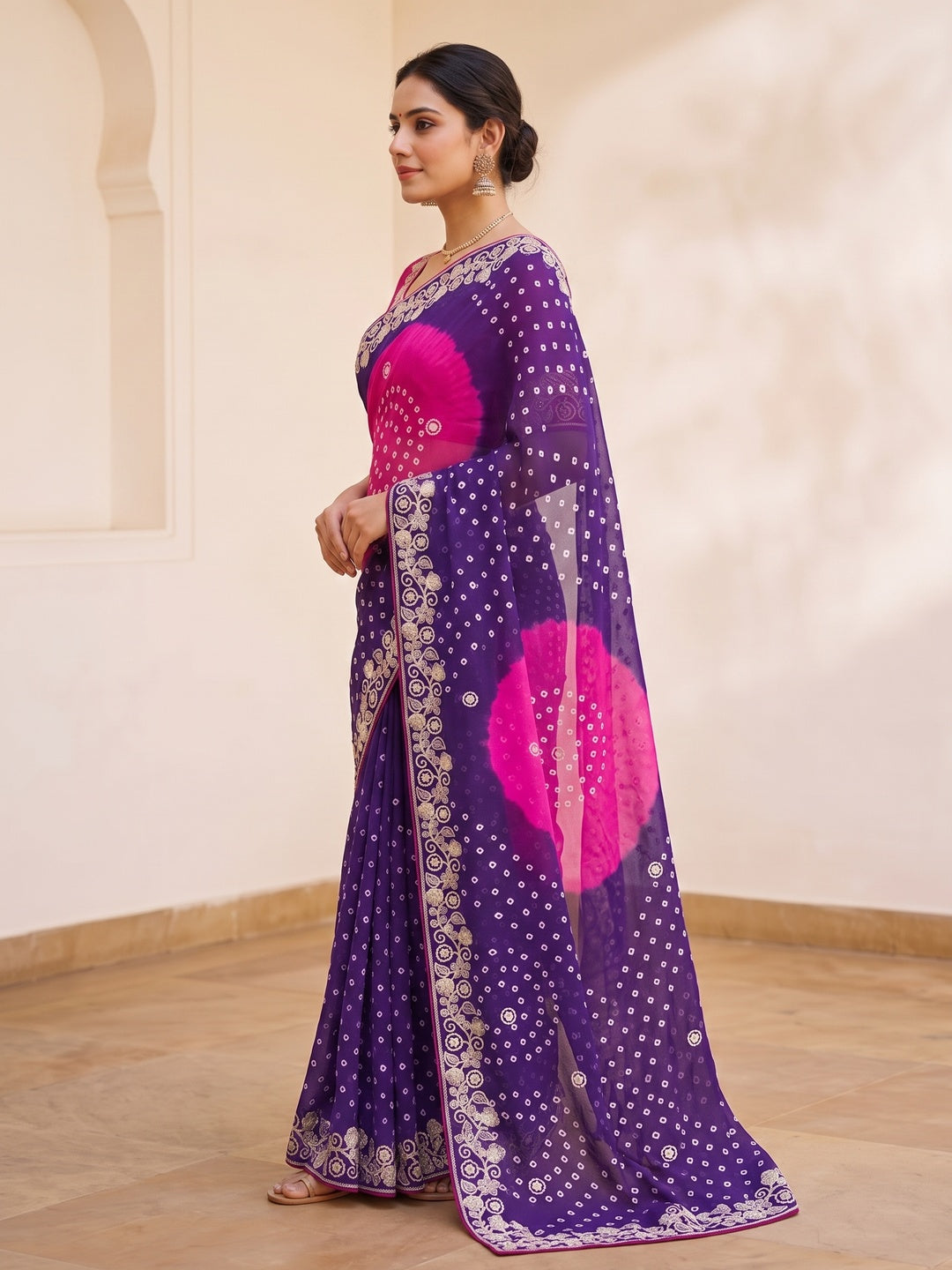 Peachmode Violet Georgette Saree - Image 4