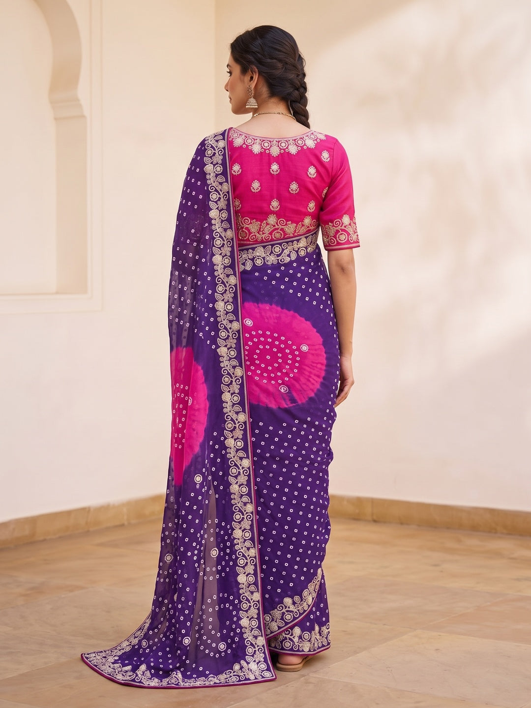 Peachmode Violet Georgette Saree - Image 5