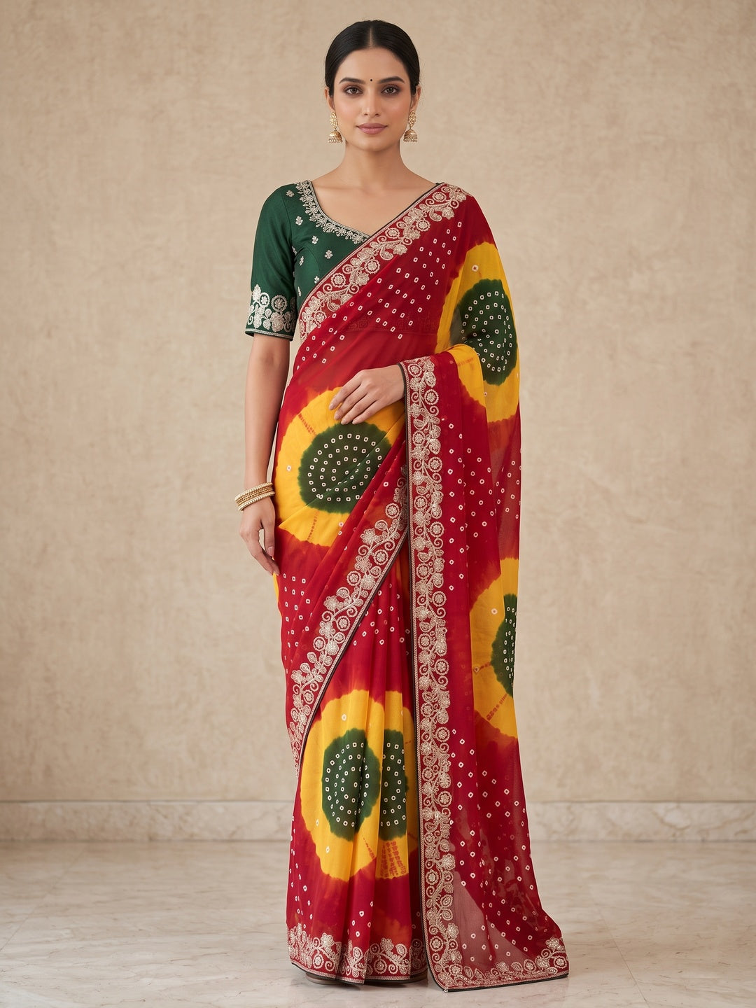 Peachmode Red Georgette Saree - Image 1