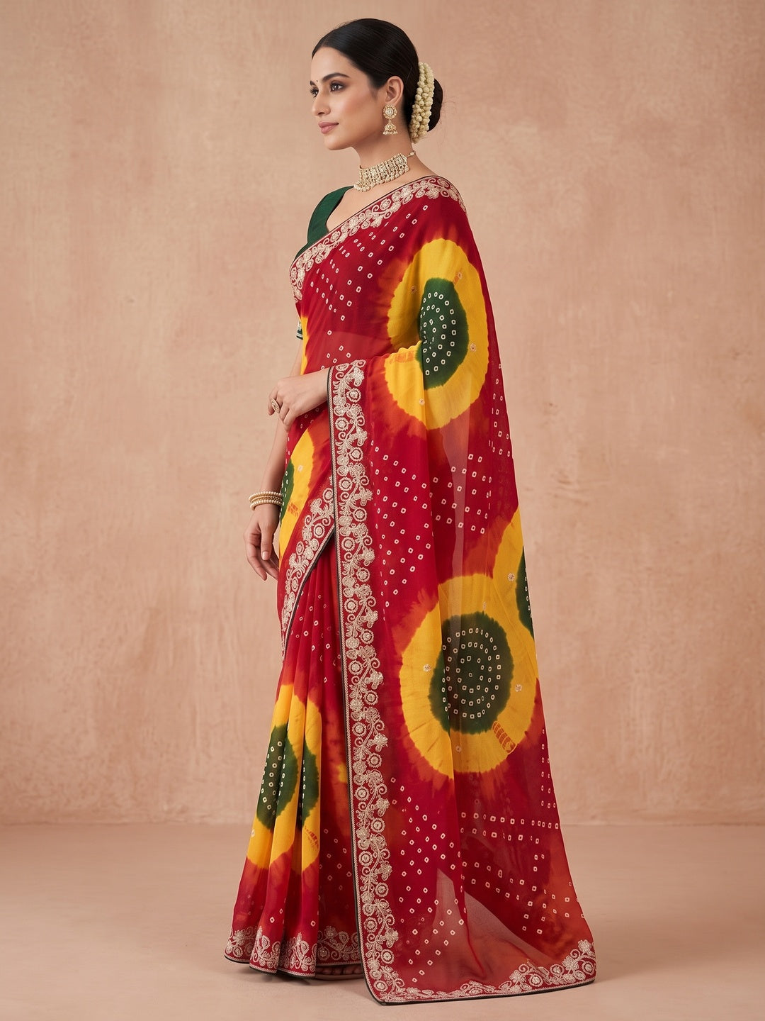 Peachmode Red Georgette Saree - Image 3