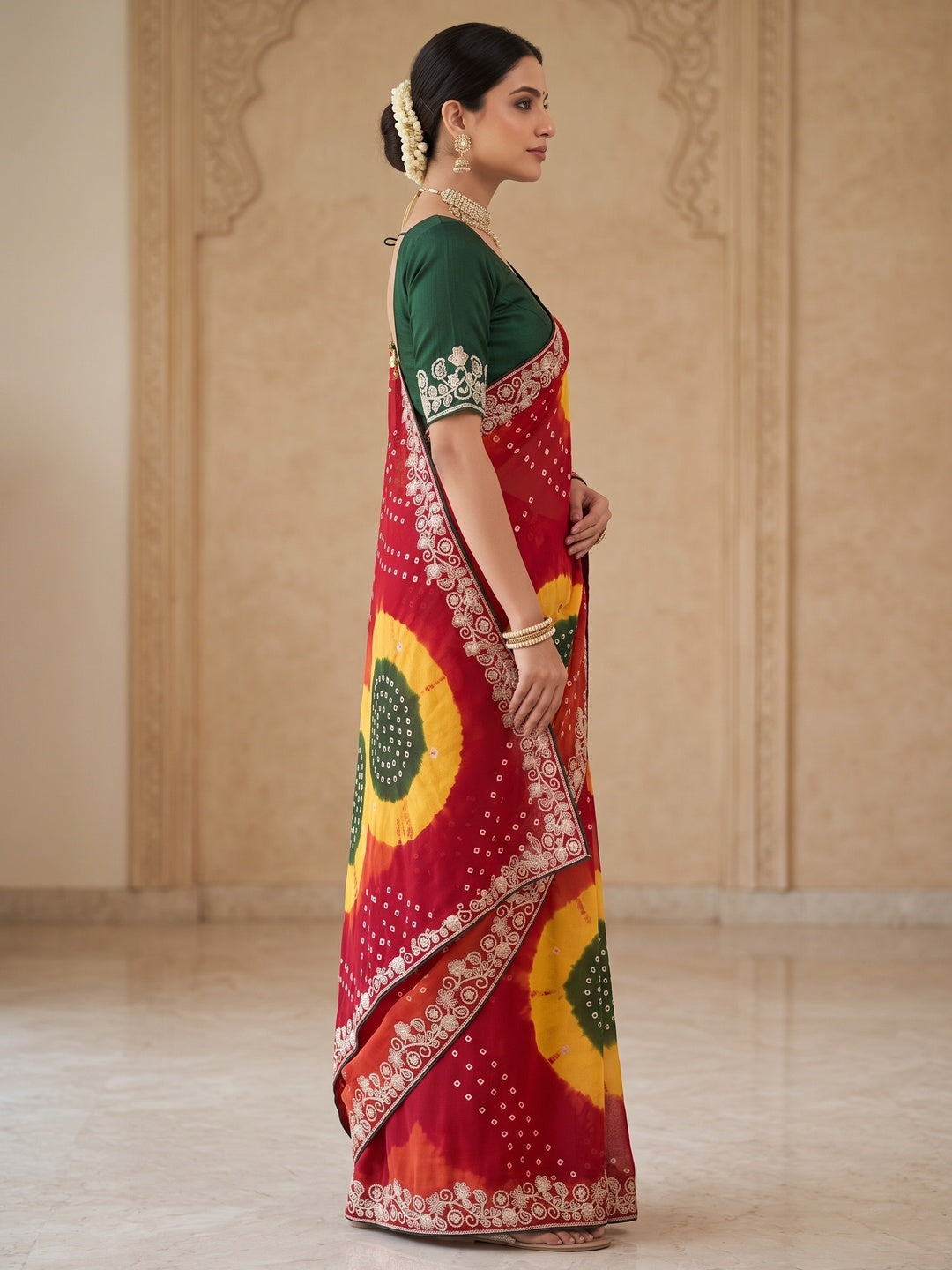 Peachmode Red Georgette Saree - Image 4