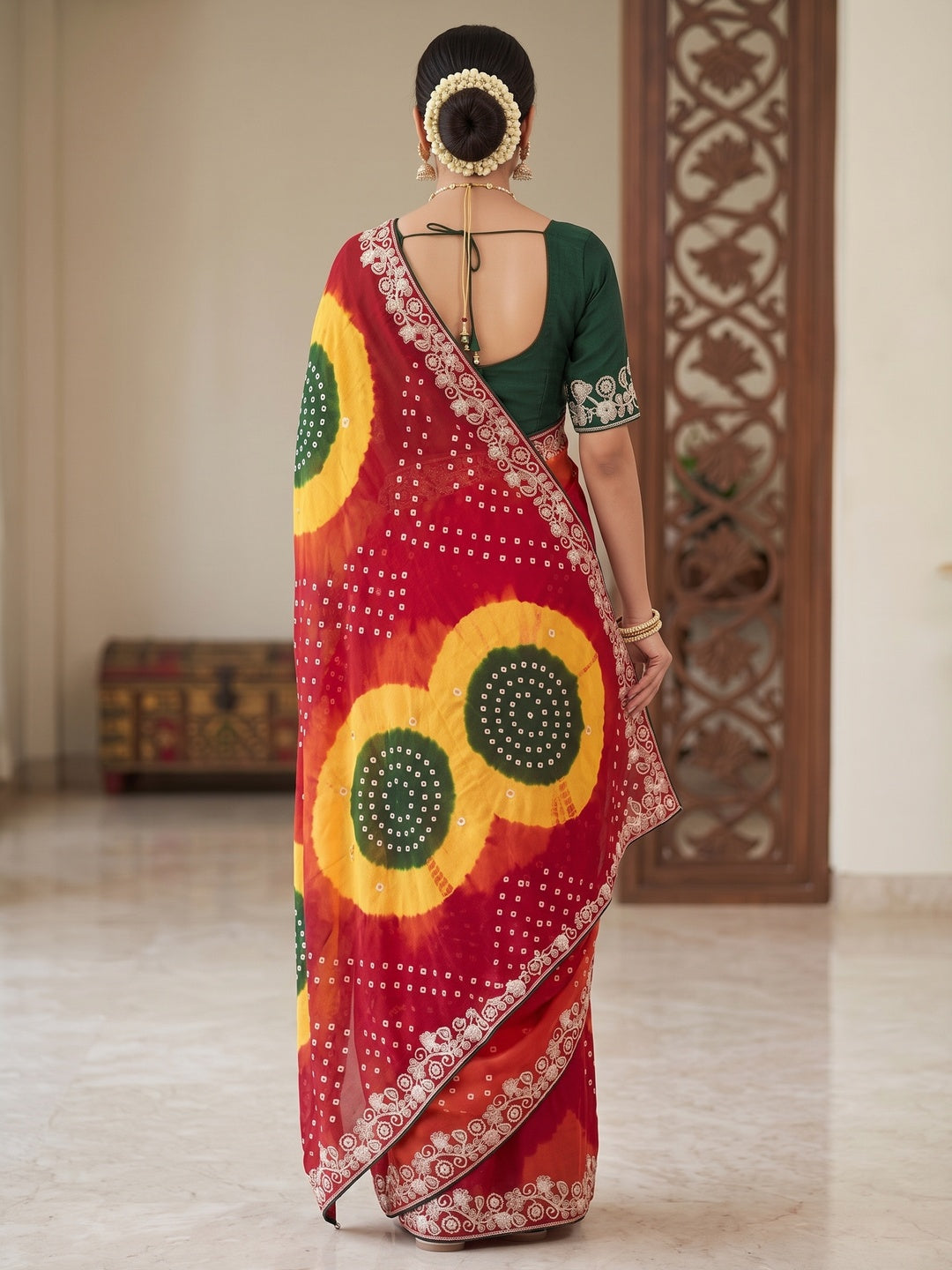 Peachmode Red Georgette Saree - Image 5