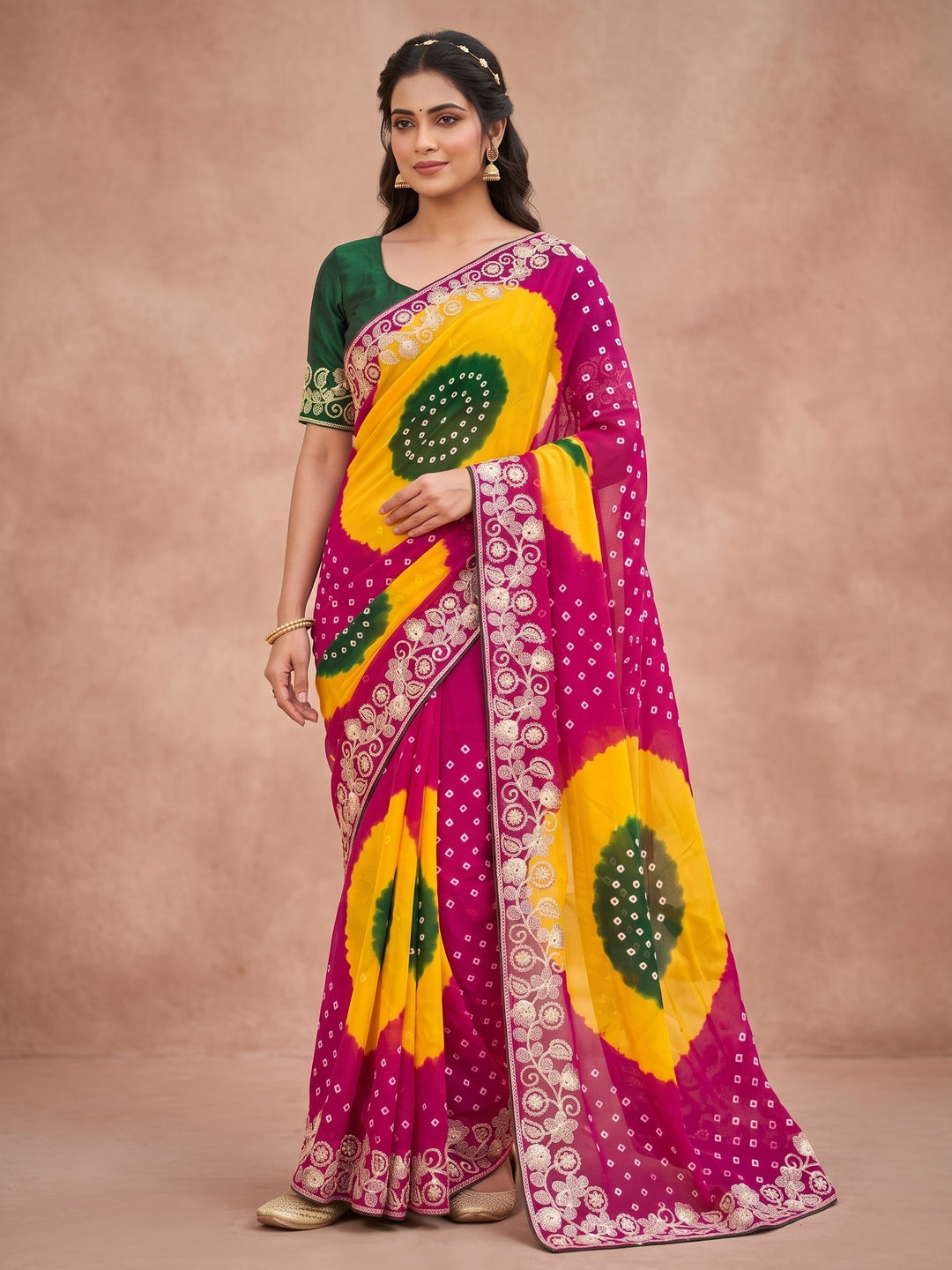 Peachmode Pink Georgette Saree - Image 2