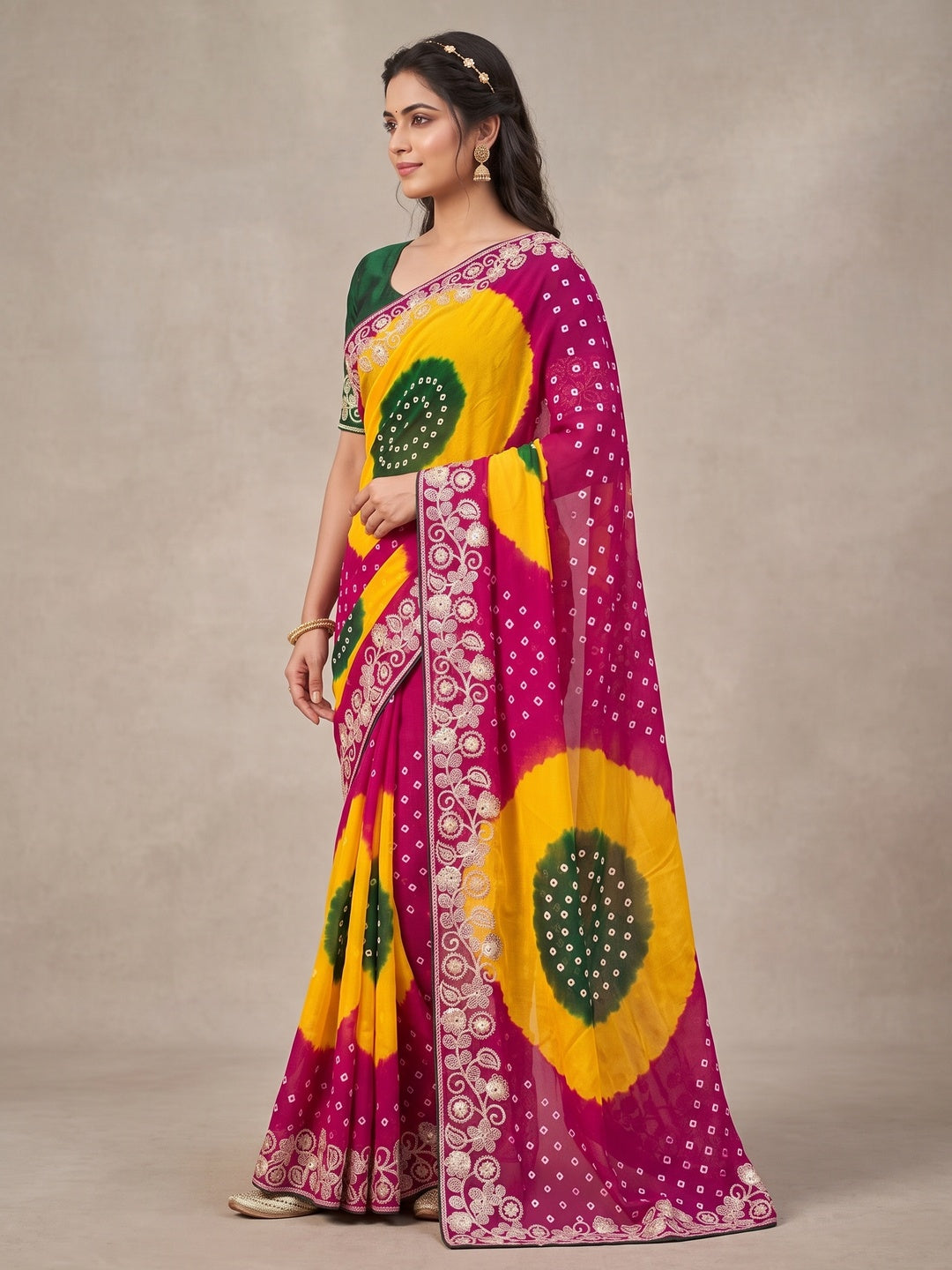 Peachmode Pink Georgette Saree - Image 3