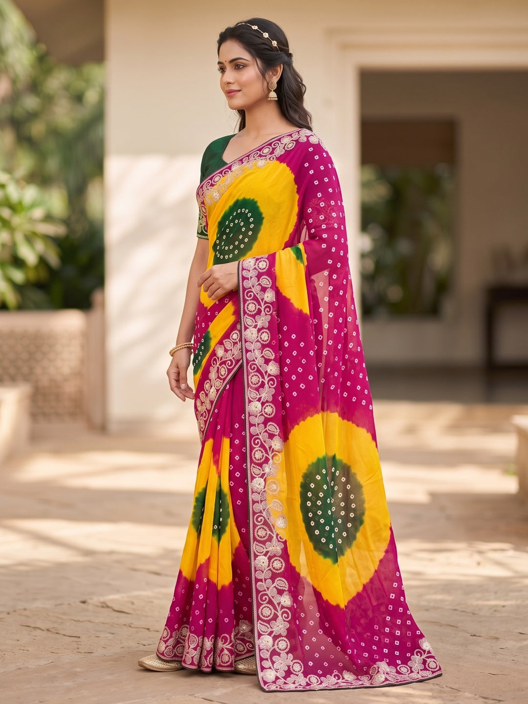 Peachmode Pink Georgette Saree - Image 4