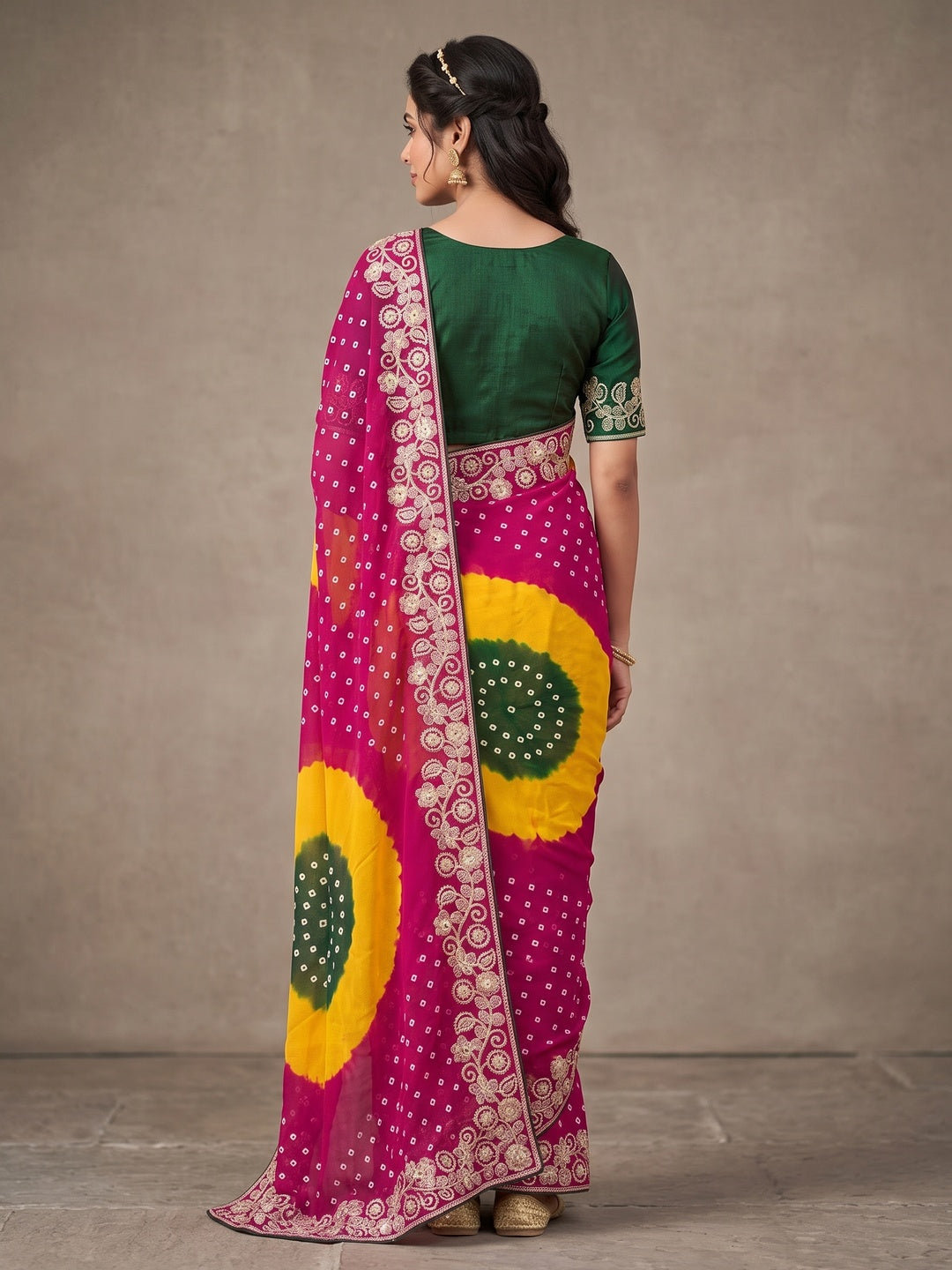 Peachmode Pink Georgette Saree - Image 5