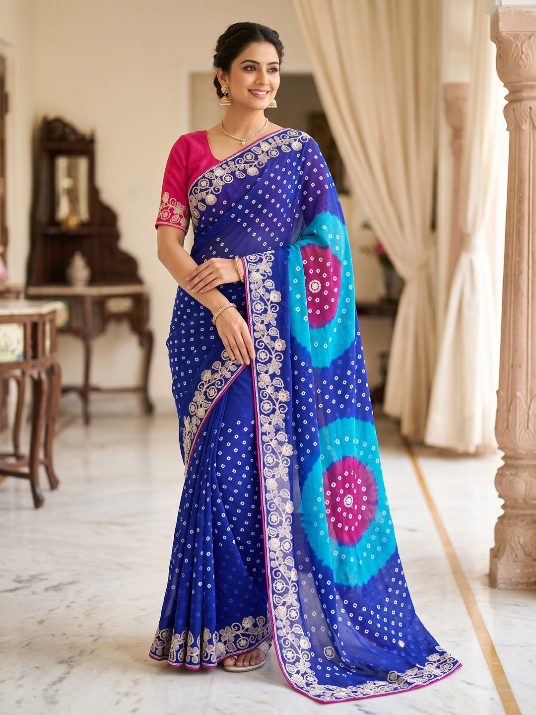 Peachmode Blue Georgette Saree - Image 1