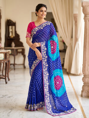Peachmode Blue Georgette Saree - Image 1