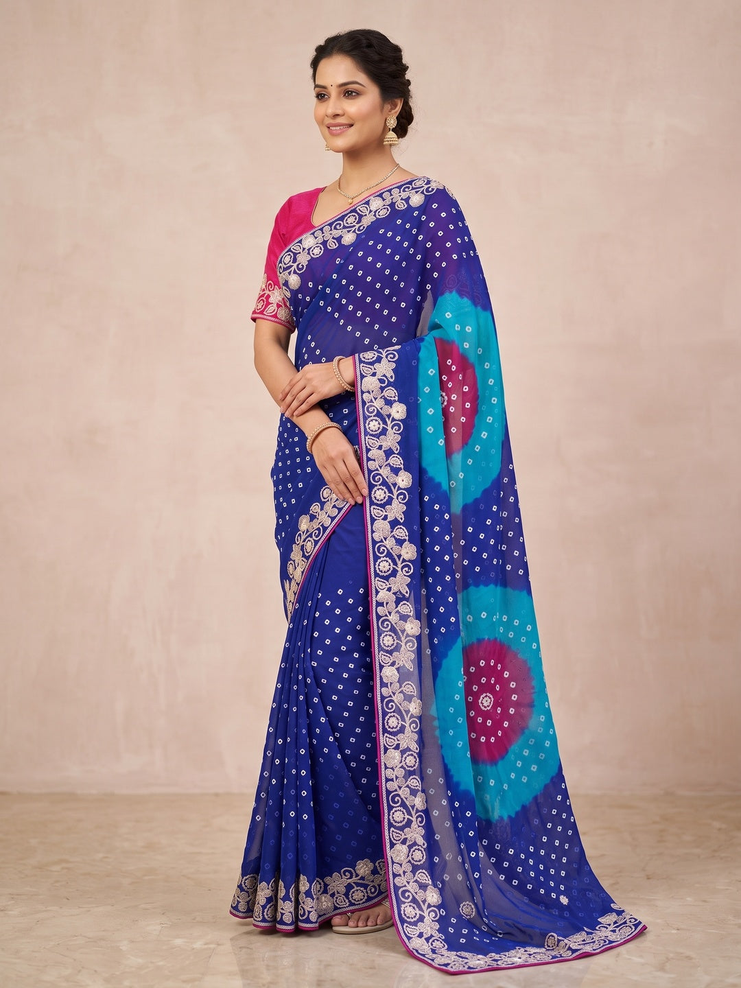 Peachmode Blue Georgette Saree - Image 4