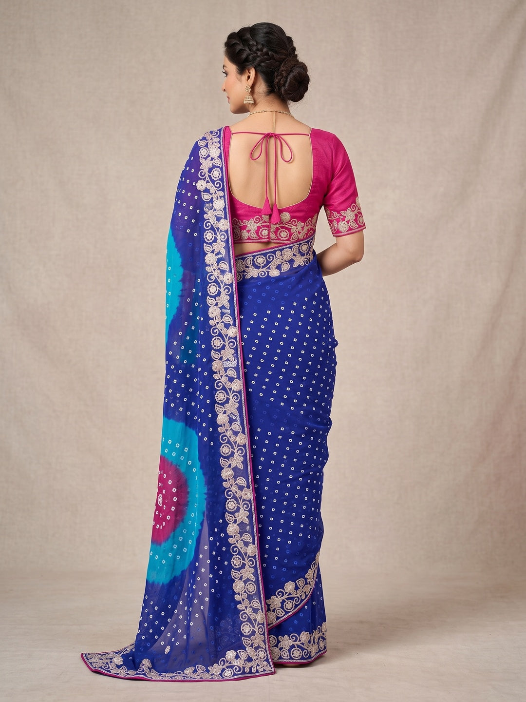 Peachmode Blue Georgette Saree - Image 5