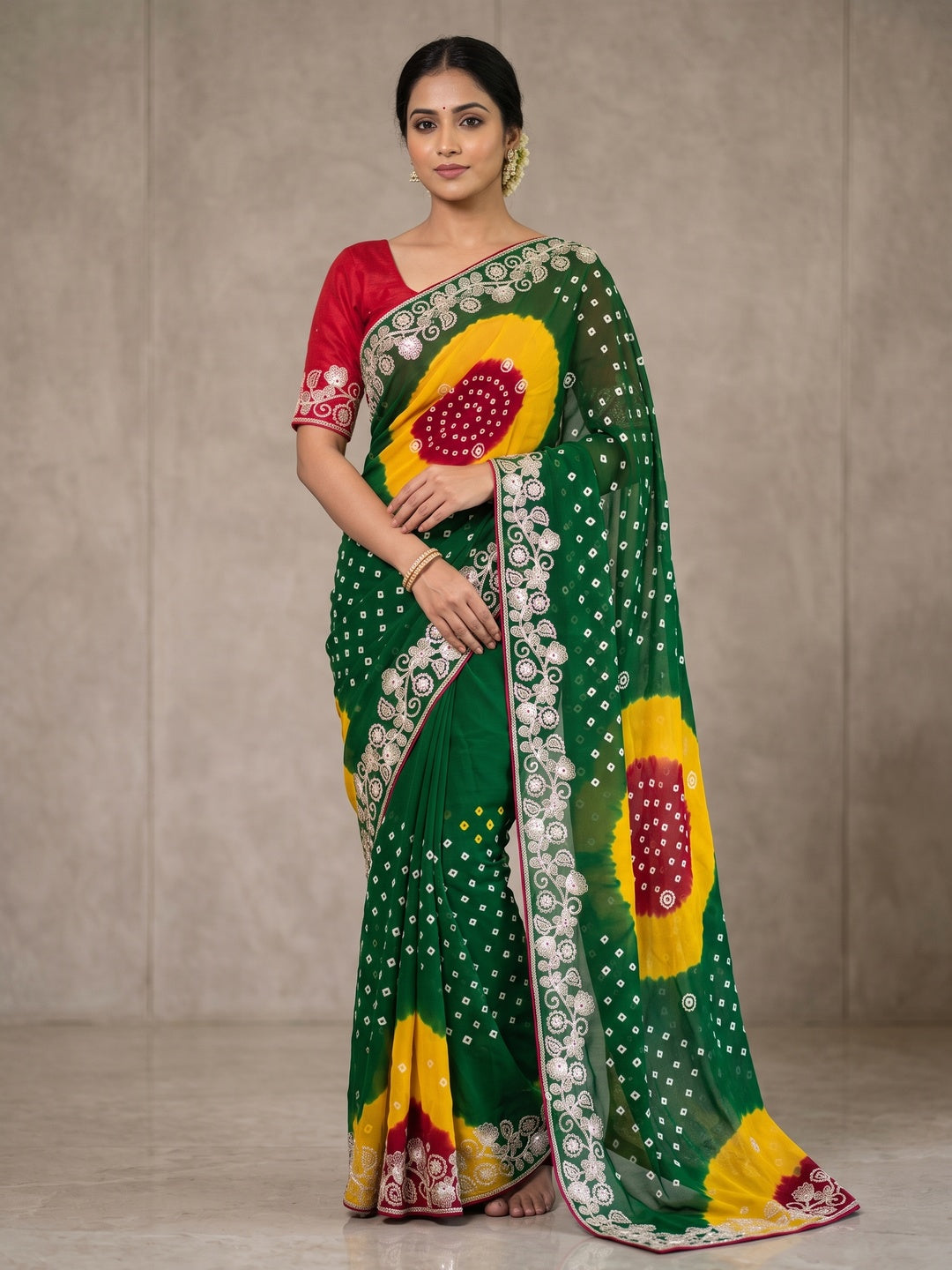 Peachmode Green Georgette Saree - Image 2
