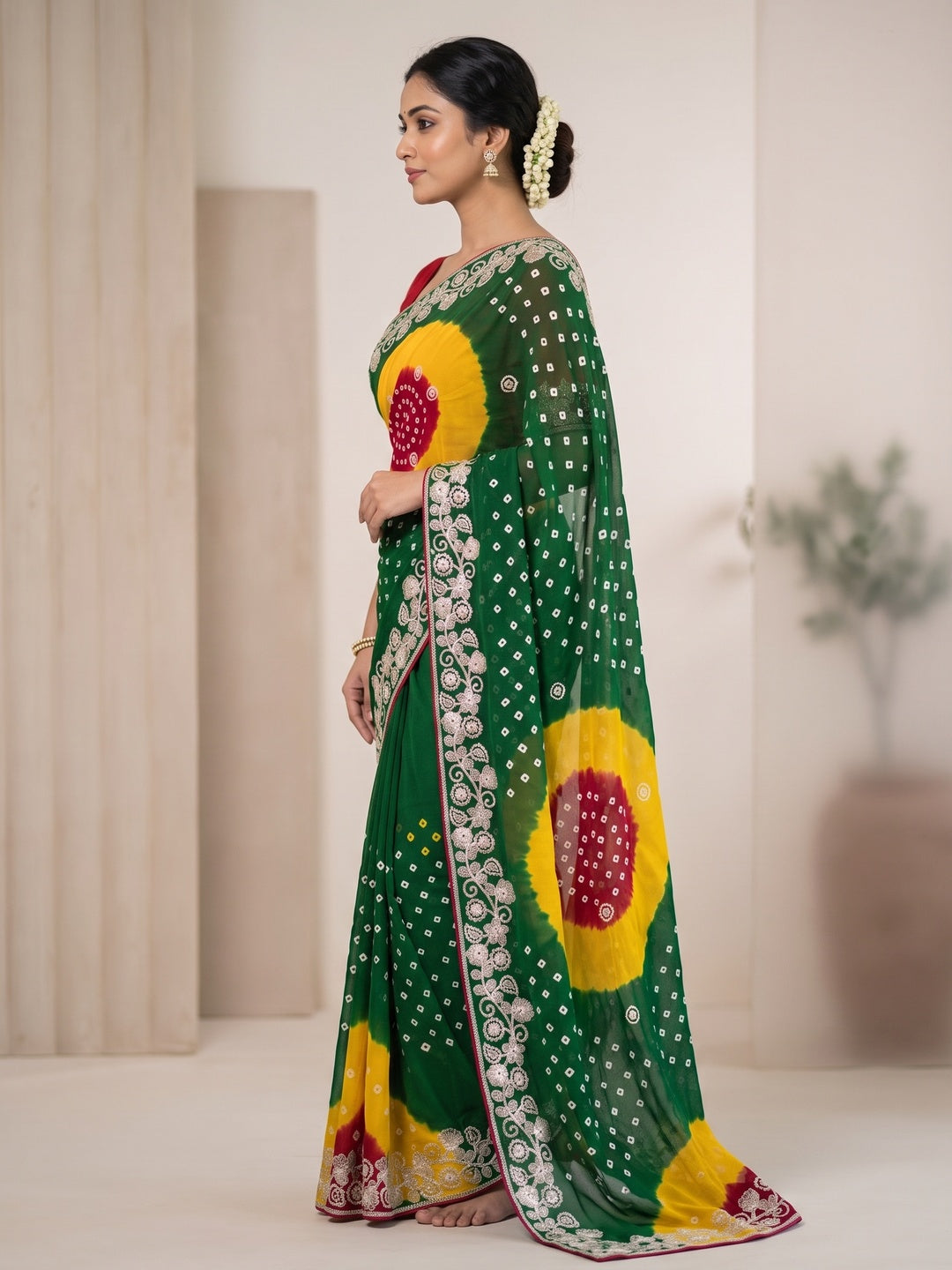 Peachmode Green Georgette Saree - Image 3