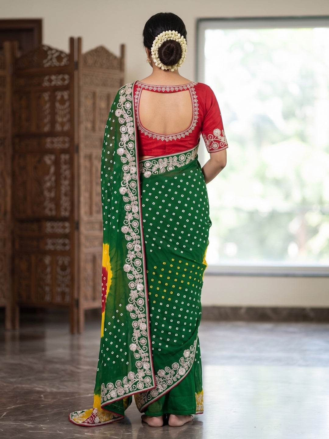 Peachmode Green Georgette Saree - Image 5