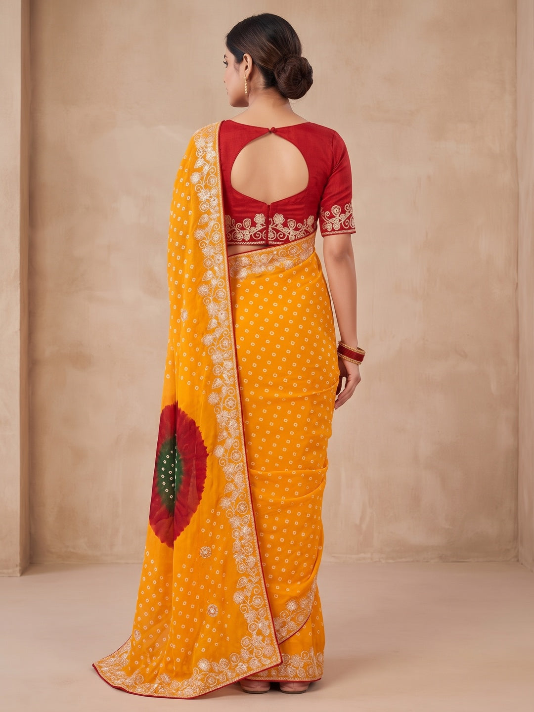 Peachmode Yellow Georgette Saree - Image 5
