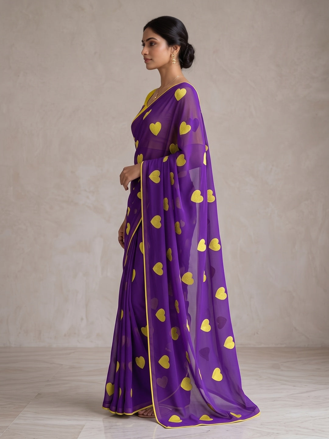 Peachmode Purple Georgette Saree - Image 3