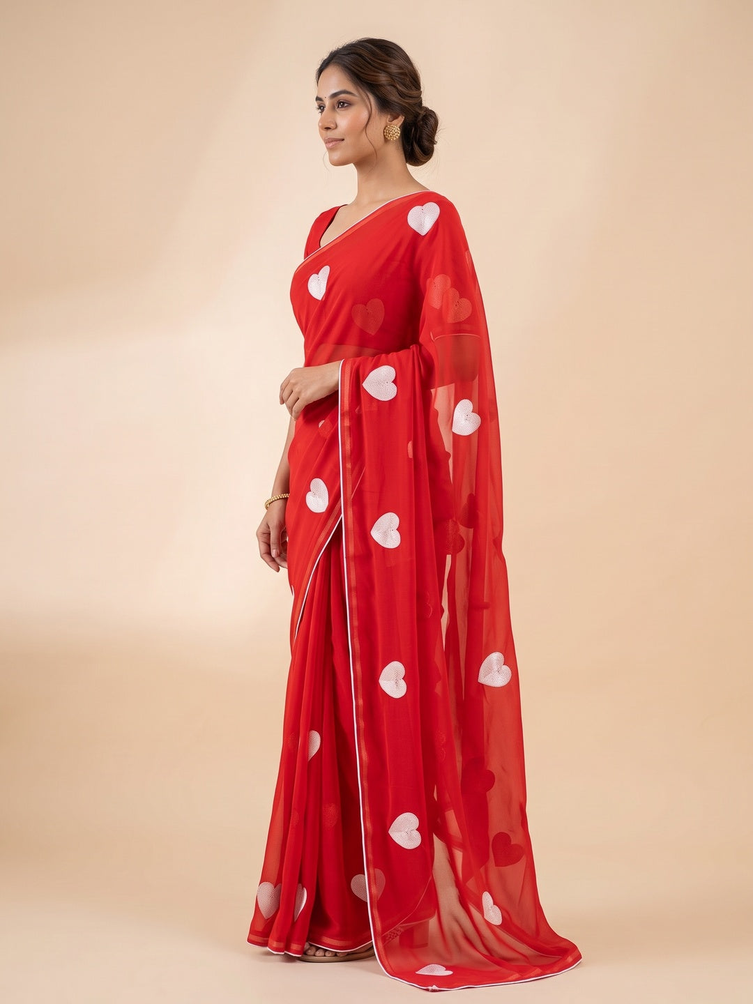 Peachmode Red Georgette Saree - Image 4