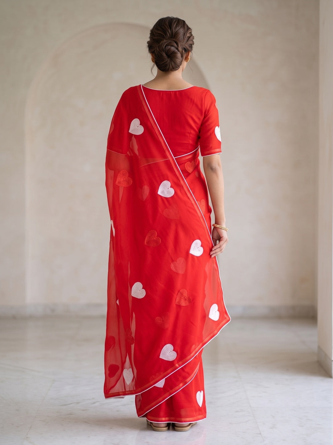 Peachmode Red Georgette Saree - Image 5