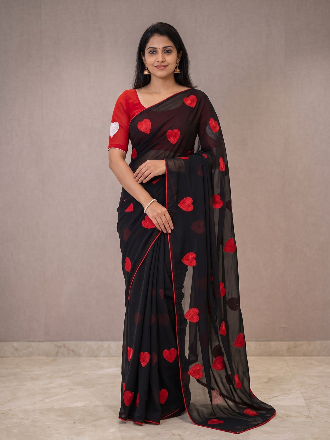 Peachmode Black Georgette Saree - Image 2