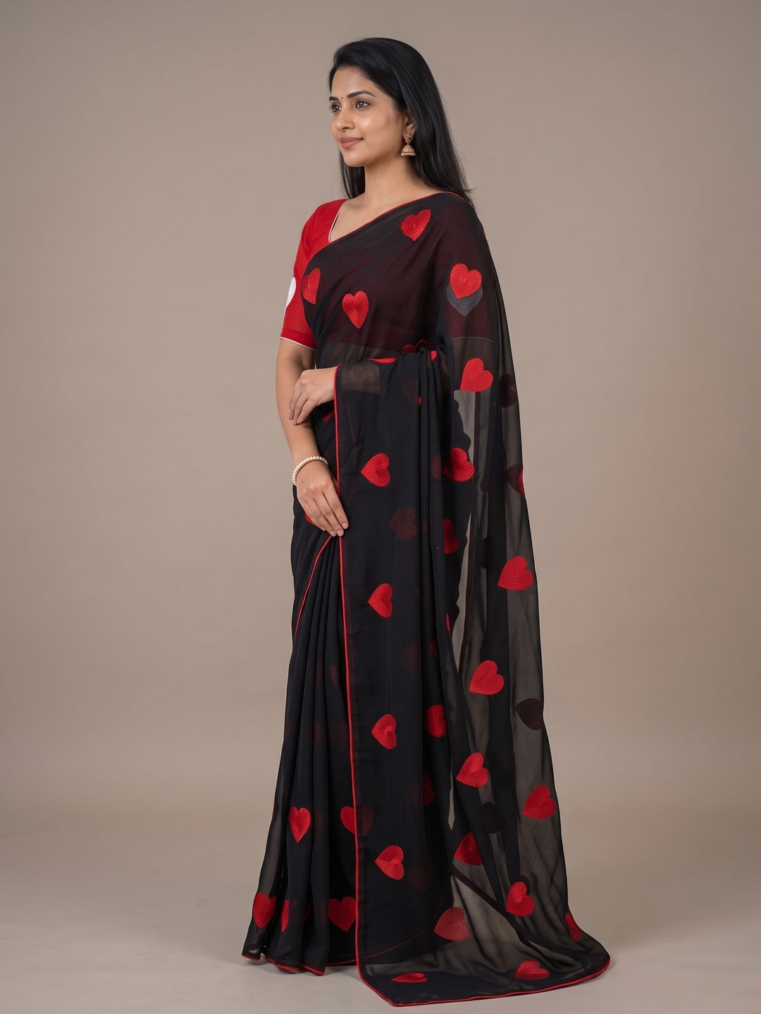 Peachmode Black Georgette Saree - Image 3