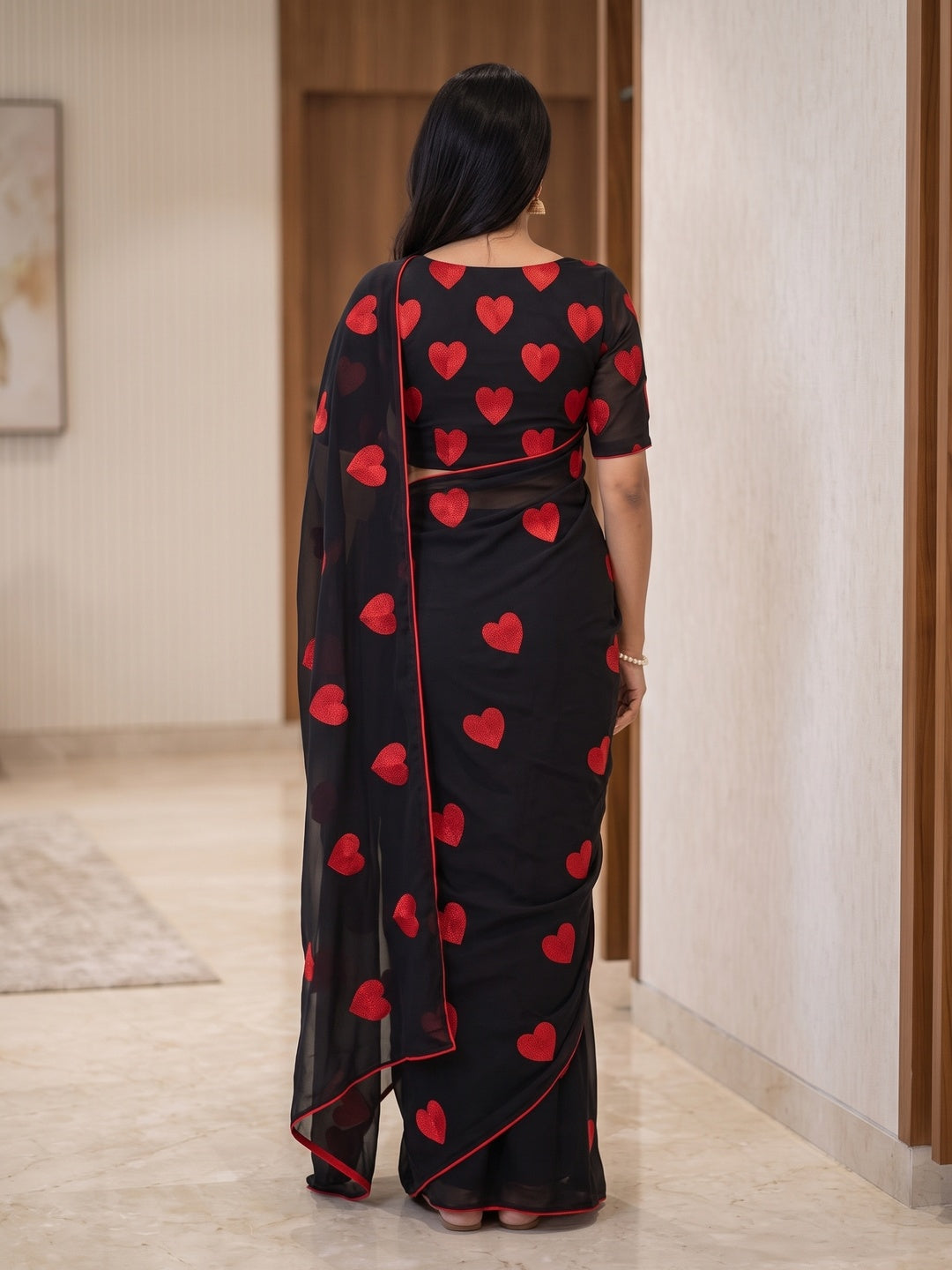 Peachmode Black Georgette Saree - Image 5