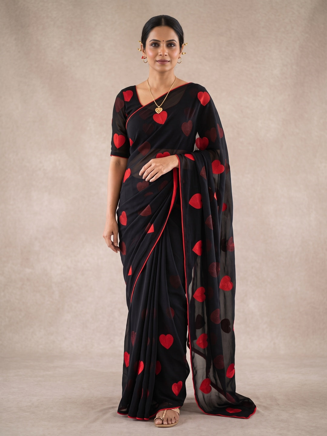 Peachmode Black Georgette Saree - Image 2