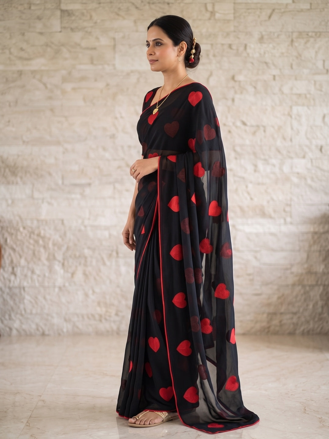 Peachmode Black Georgette Saree - Image 3