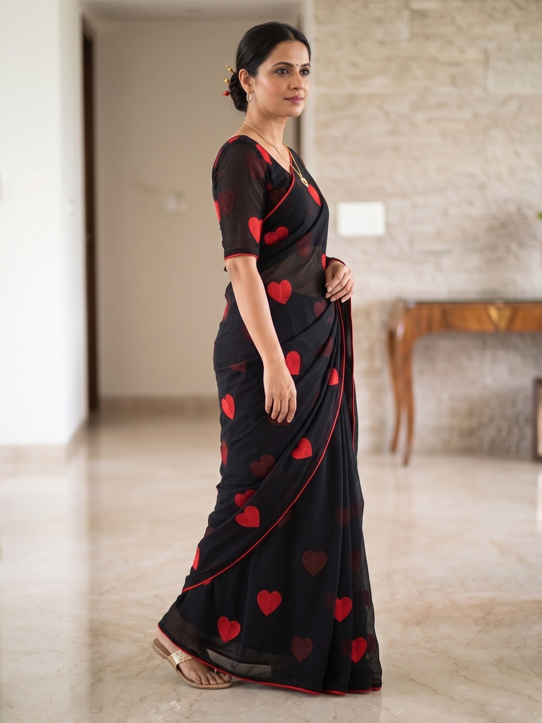 Peachmode Black Georgette Saree - Image 4