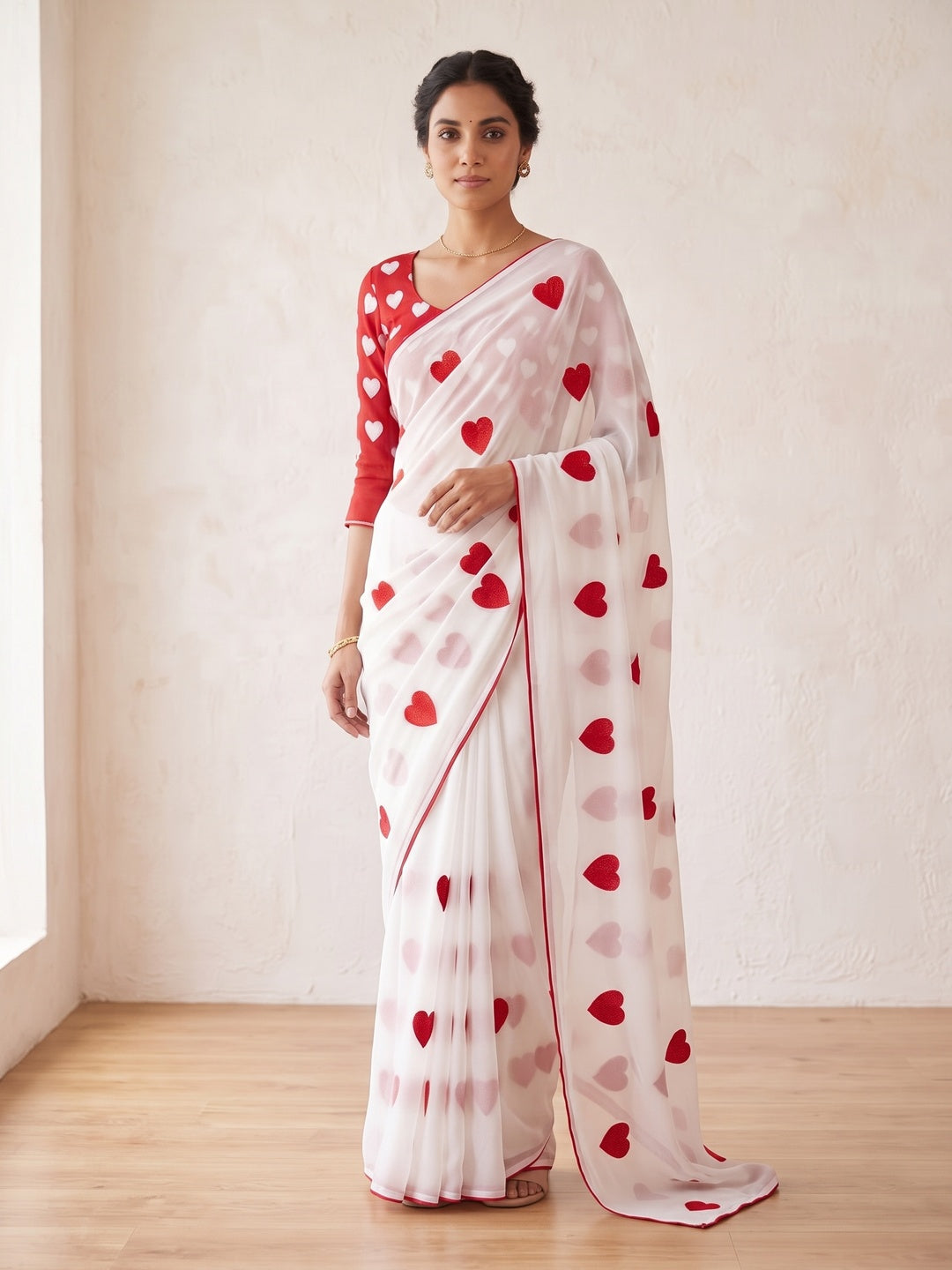 Peachmode White Georgette Saree - Image 2