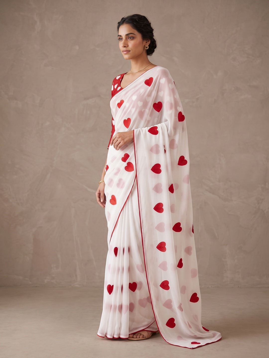 Peachmode White Georgette Saree - Image 3