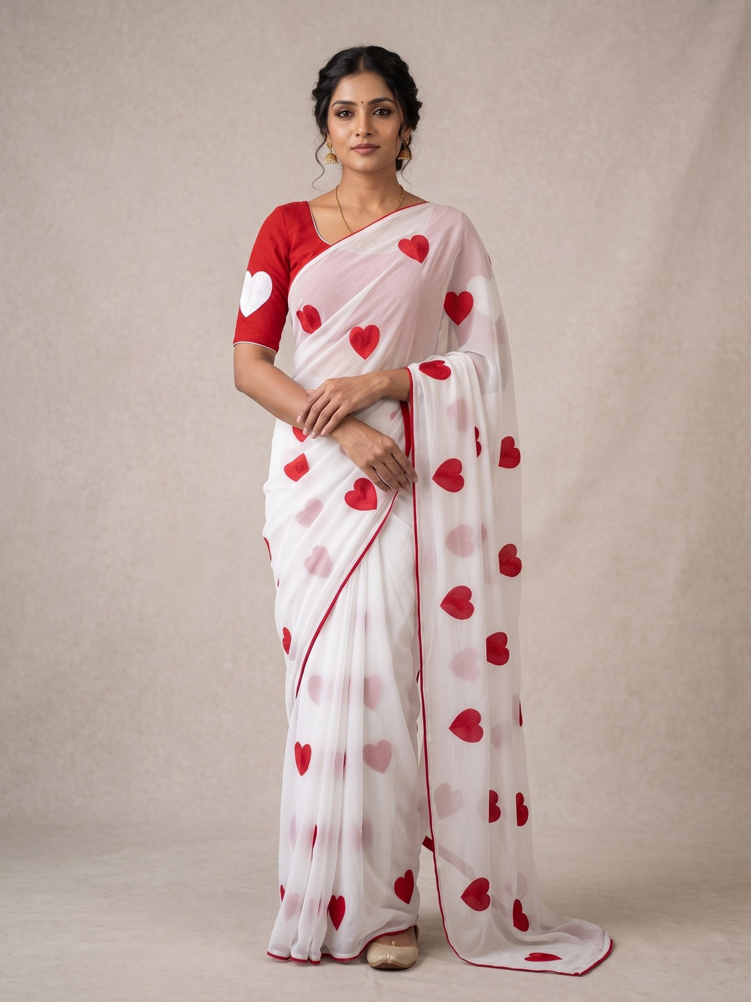 Peachmode White Georgette Saree - Image 2