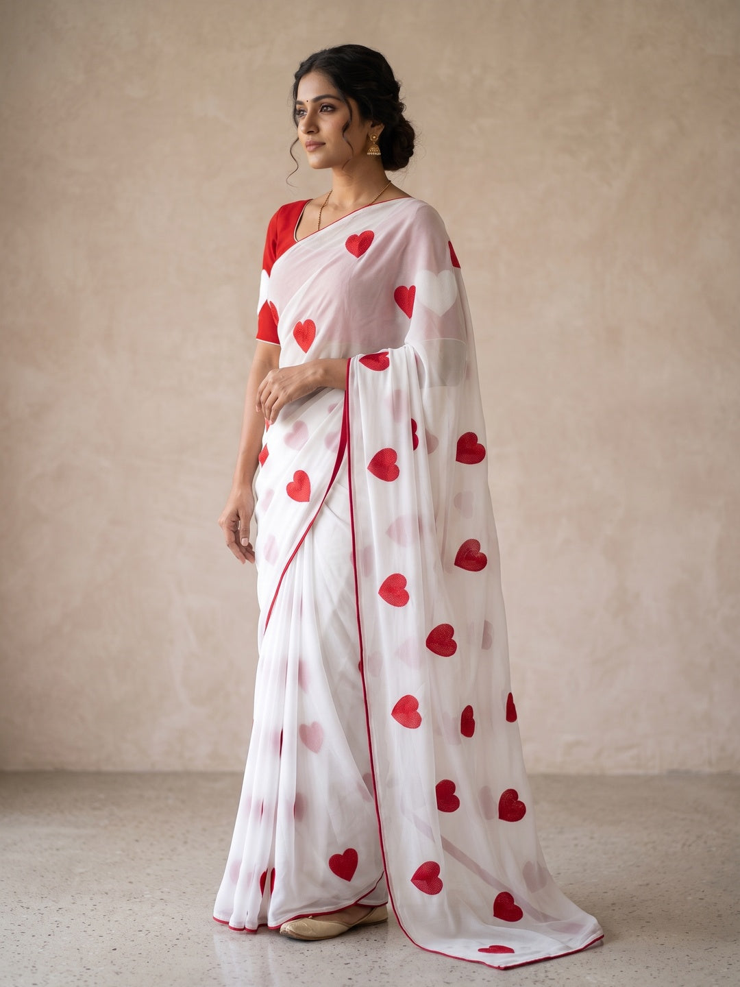 Peachmode White Georgette Saree - Image 3