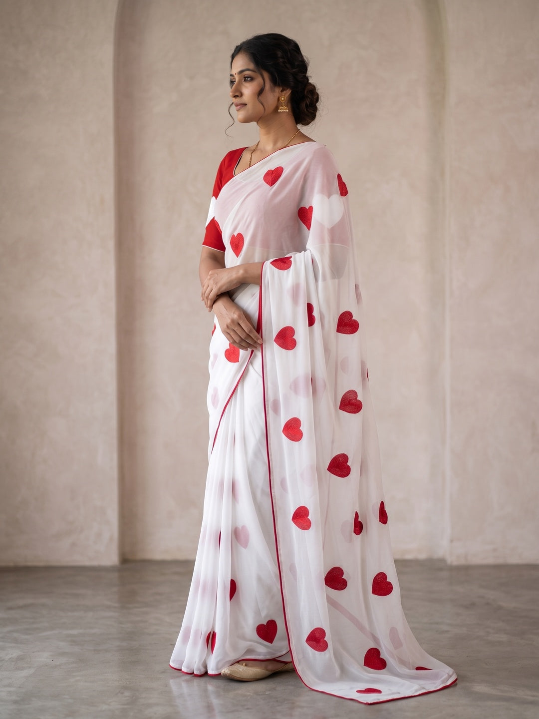Peachmode White Georgette Saree - Image 4