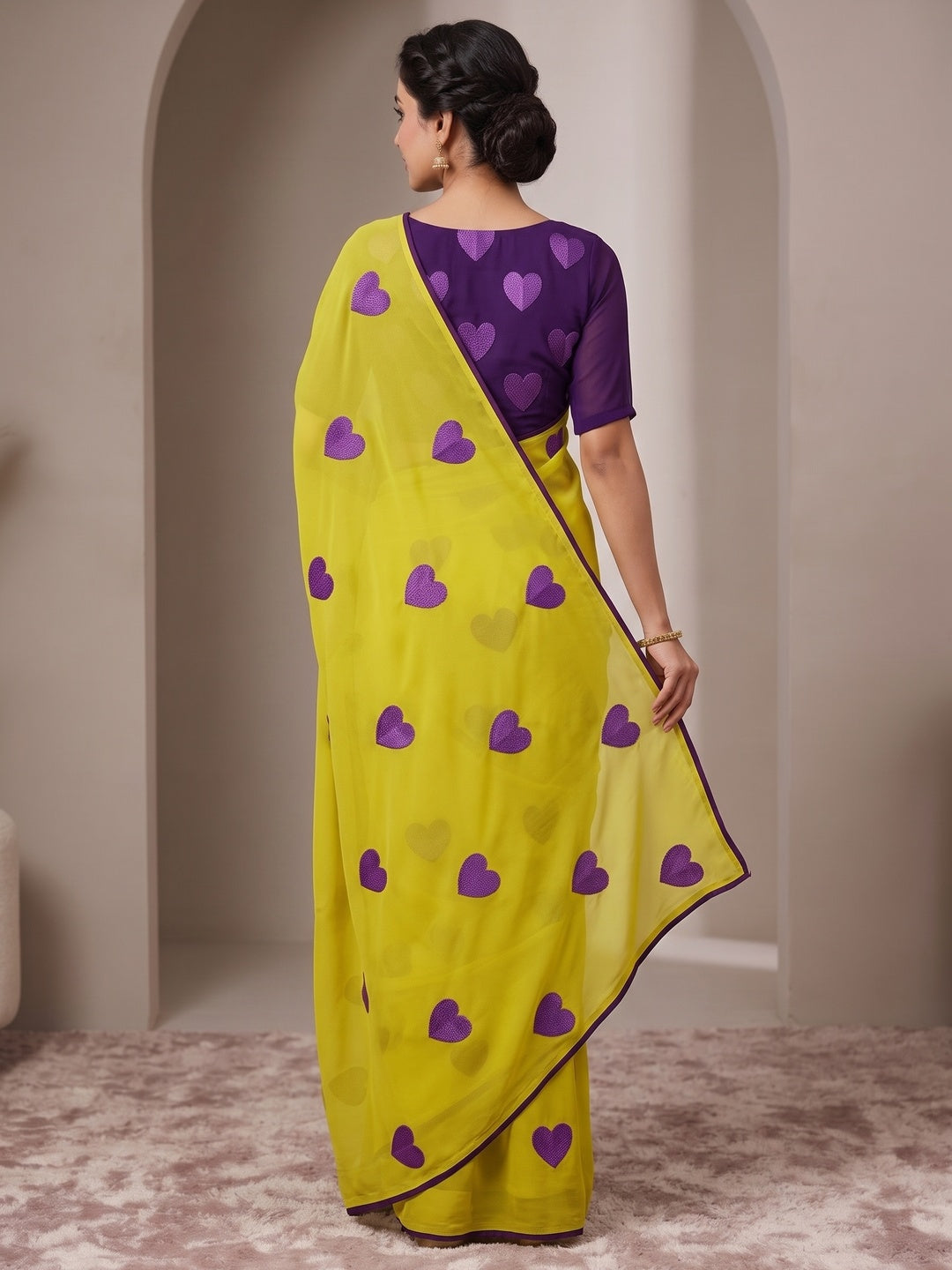 Peachmode Yellow Georgette Saree - Image 5